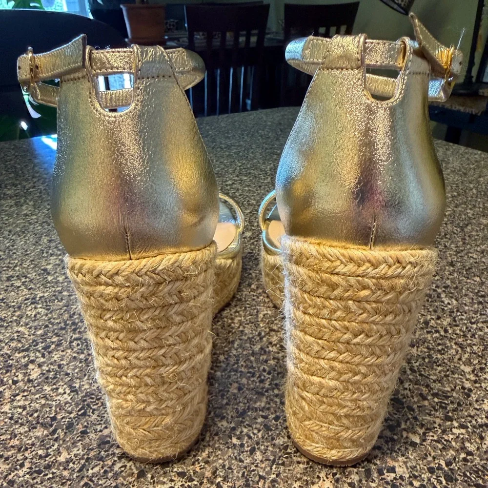 “STUART WEITZMAN”  Nudist Metallic Gold Espadrille Wedge Sandal - Picture 11 of 16